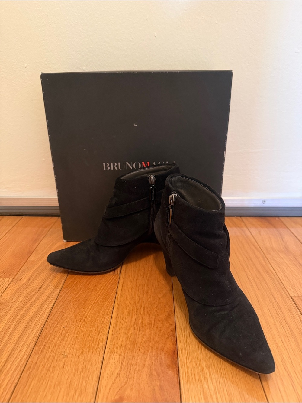 Bruno Magli Black Suede Pointed Ankle Booties